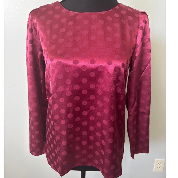 ModCloth Feelin' A Little Dotty Polka Dot Satin Blouse Cranberry Red Sz XS NWT - Picture 1 of 8